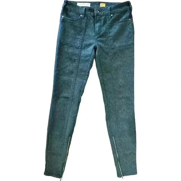 Anthropologie Pilcro & The Letterpress Green Jacquard MOTO Ankle Zip Pants, s 25 - Picture 2 of 5